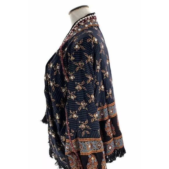 Free People Womens Rays Of Light Embellished Fringe Hem Trim Floral Jacket Large - Picture 4 of 9
